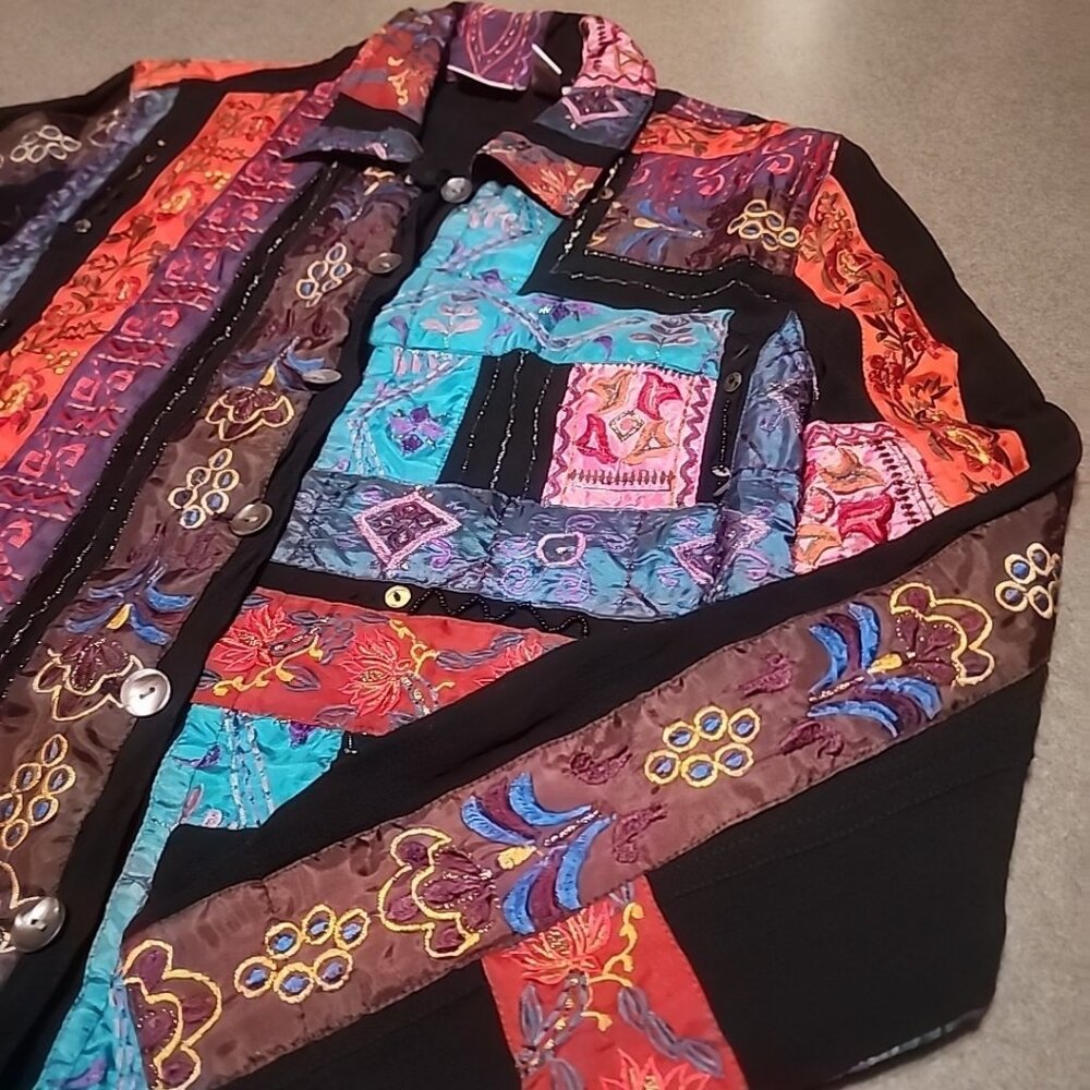 Chicos Womens Patchwork Embroidered Button-Up Jac… - image 2